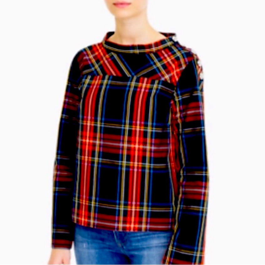 J.Crew Funnel Neck Shirt In Stewart Tartan